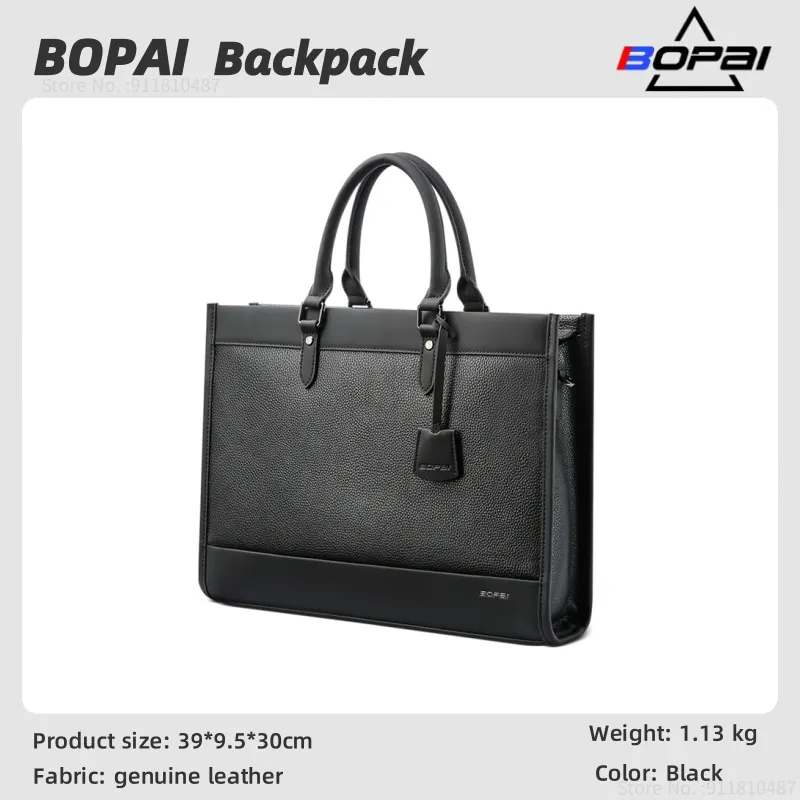 BOPAI Leather Handbag Men\'s Business Large Capacity Briefcase Laptop Case High Quality Bag Natural Head Layer Cowhide Briefcase