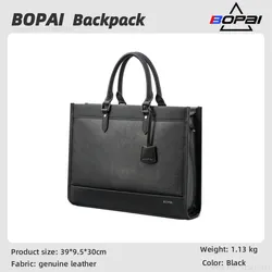 BOPAI-Sac à main en cuir de grande capacité pour hommes, étui à bombes, étui pour ordinateur portable, sac de haute qualité, couche de tête naturelle, étui à bombes en cuir de vachette, affaires