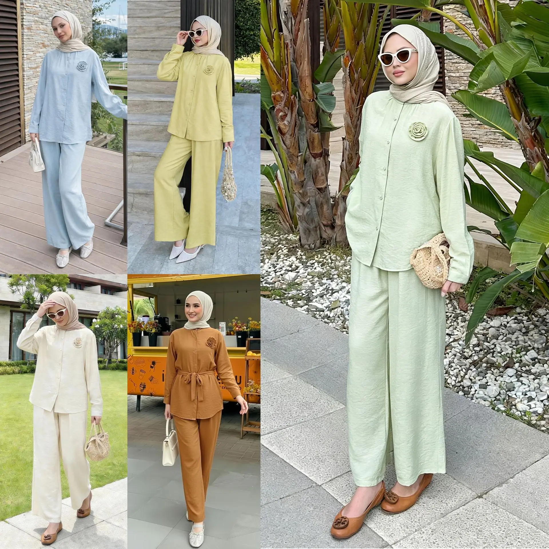 

Eid Dubai 2 Piece Abaya Set Tops Wide Pant Modest Muslim Set Abayas For Women Islam Robe Caftan Marocain Femme Musulmane Kaftan