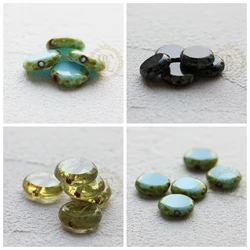 DIY Supply-4 Pieces Czech Fire Polish Glass Finding Flat Cut Round with Marble Edge - 10mm (CZH11)