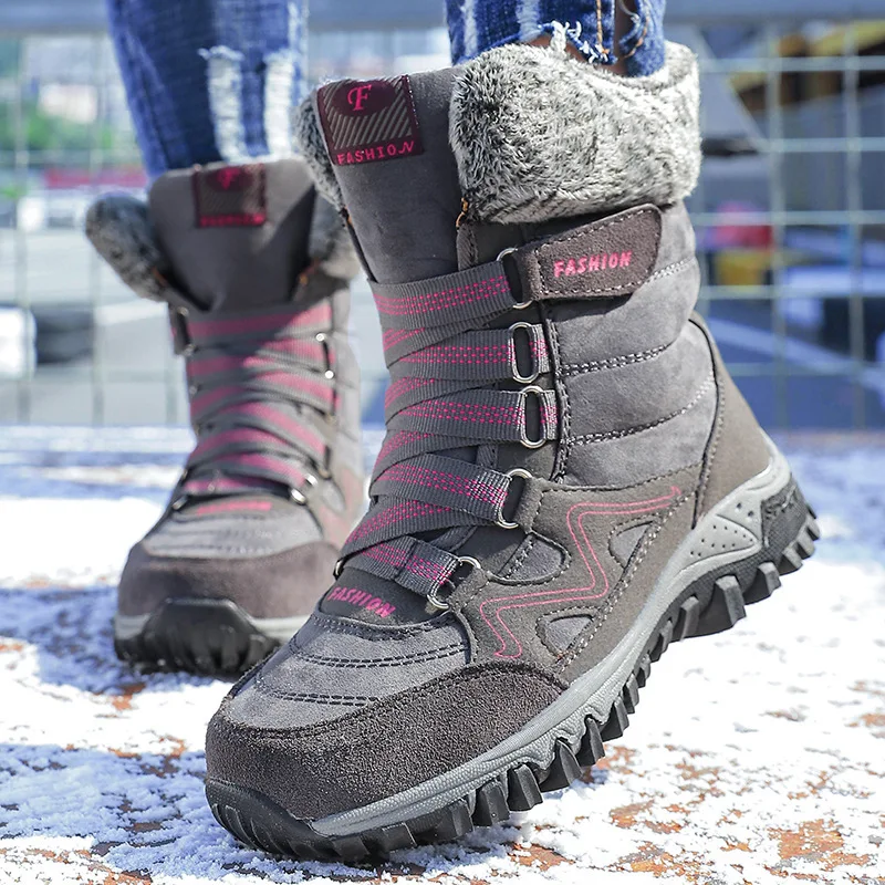 

New Winter Women Snow Boots Fur Plush Warm Women Ankle Boots Plus Size Waterproof Women Outdoor Non-Slip Hiking Boots