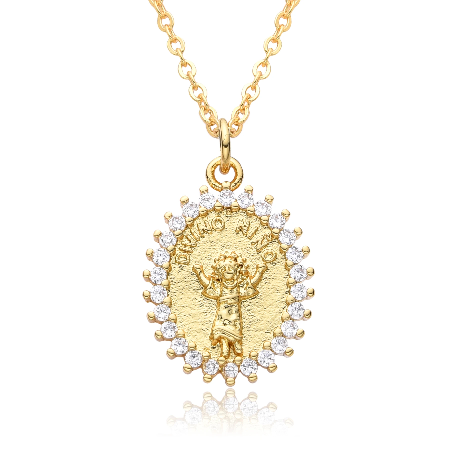 Gold Color Round Our Lady Baby Jesus Charms Cubic Zirconia Virgin Mary Necklace for Women Pendant Earrings DIY Jewelry Accessory