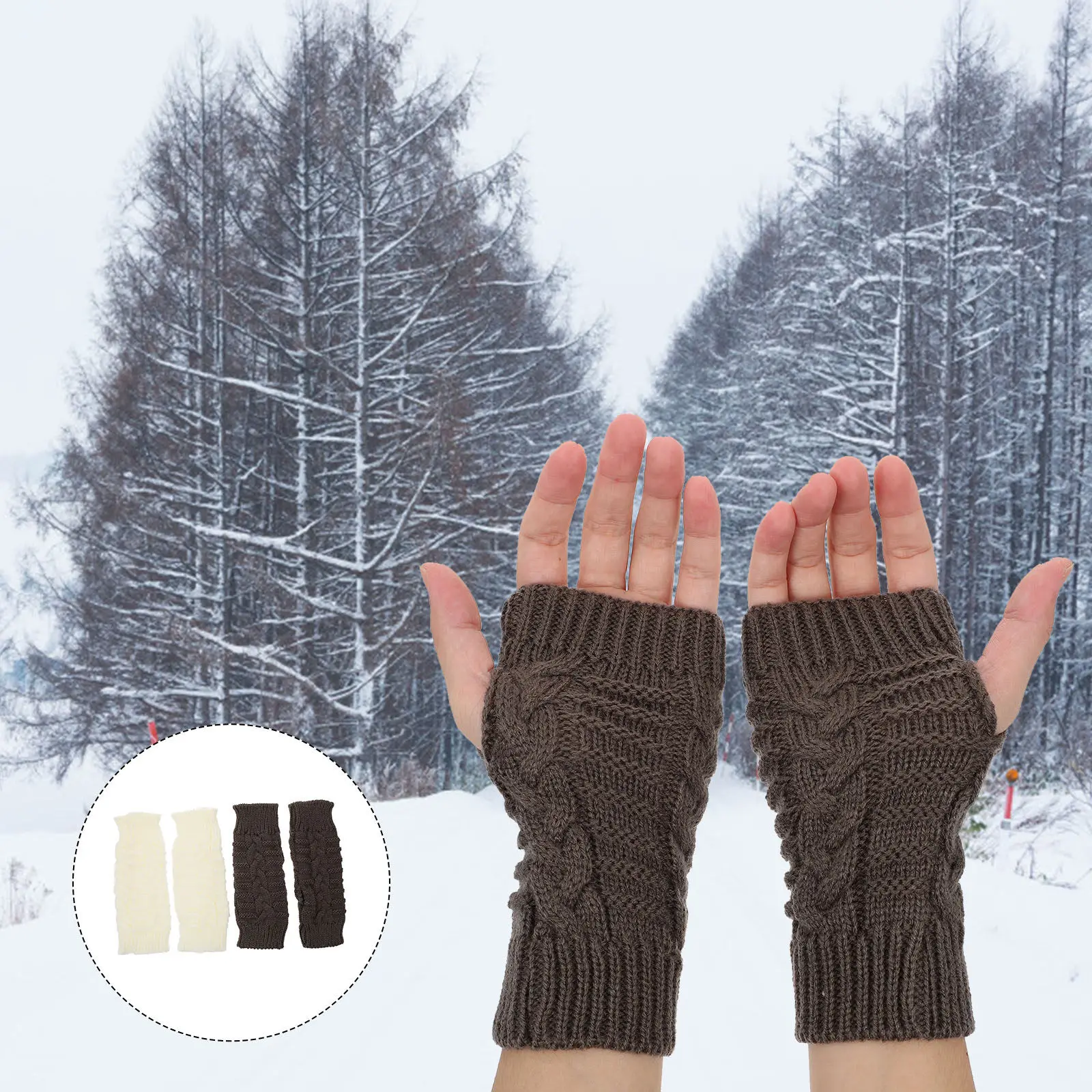 2Pairs Female Warm Gloves Outdoor Cold-Proof Half-Finger Thermal -Resistant Winter Bamboo Joint Warm Gloves