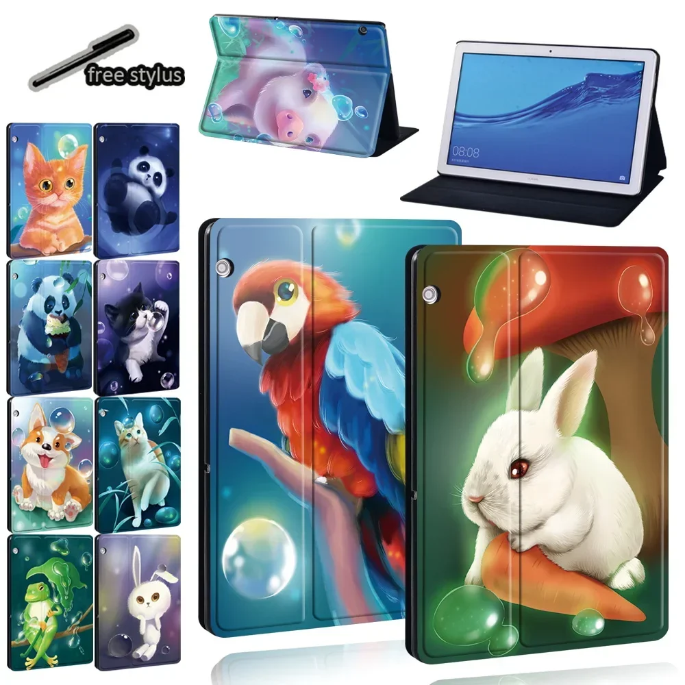 

Tablet Case for Huawei MediaPad M5 Lite/M5 10.8/MediaPad T5 10 10.1/T3 8.0/T3 10 9.6 Inch New Animal Series Cover Case + Stylus