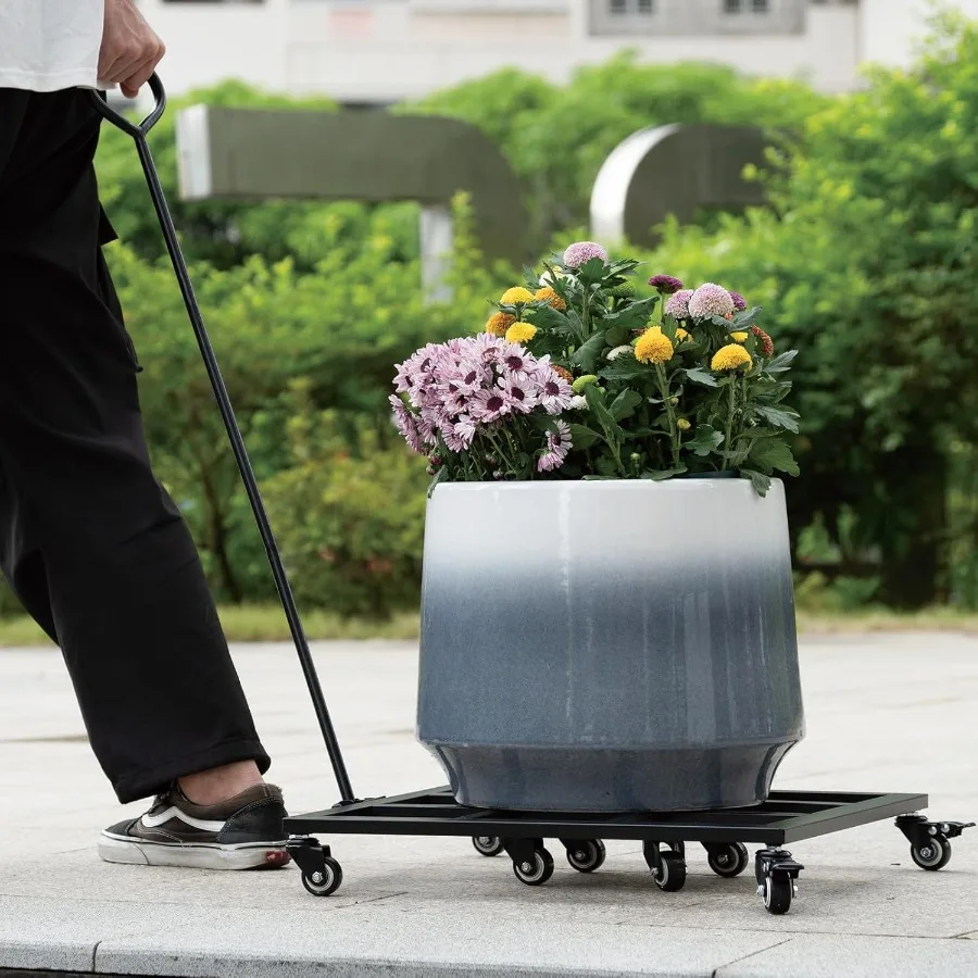 20 inch zware plantenwagen met wielen - binnen en buiten metalen plantenstandaard met 8 rollende zwenkwielen afsluitbare wielen 500 lbs capa
