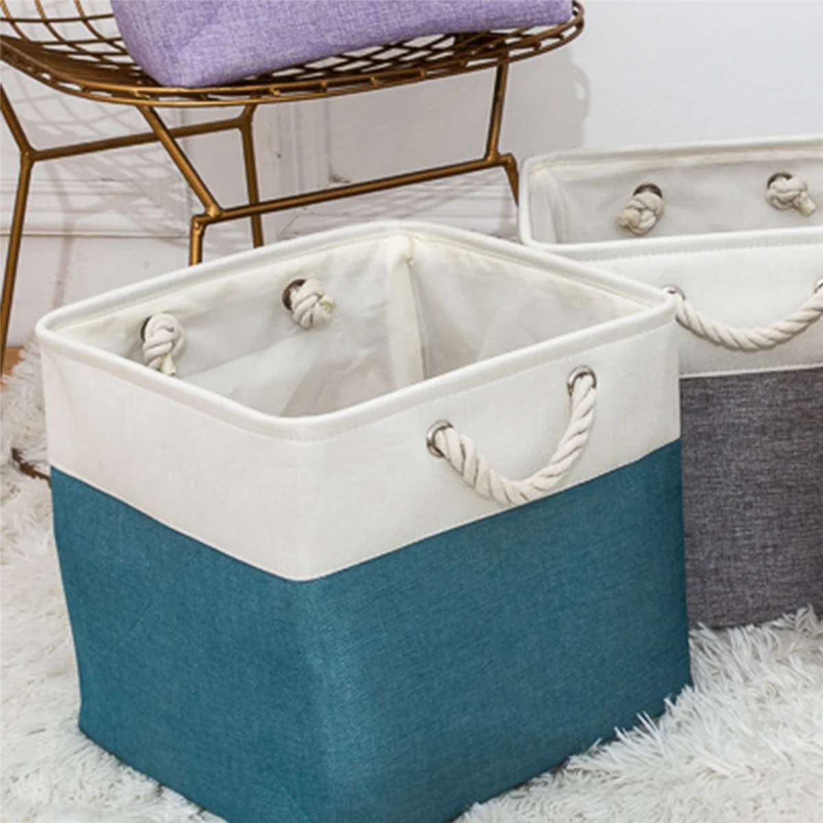 Collapsible Linen Storage Basket with Liner for Toy Organization in Bedroom or Living Room Basket Storage,C