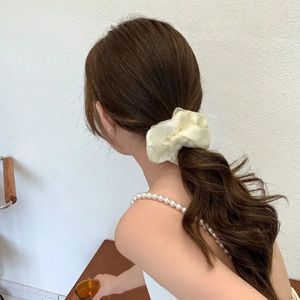 Elegante Organza cabelo corda, laço elástico, faixa de cabelo coreano, charme e beleza, preto bege Khaki Scrunchie, moda