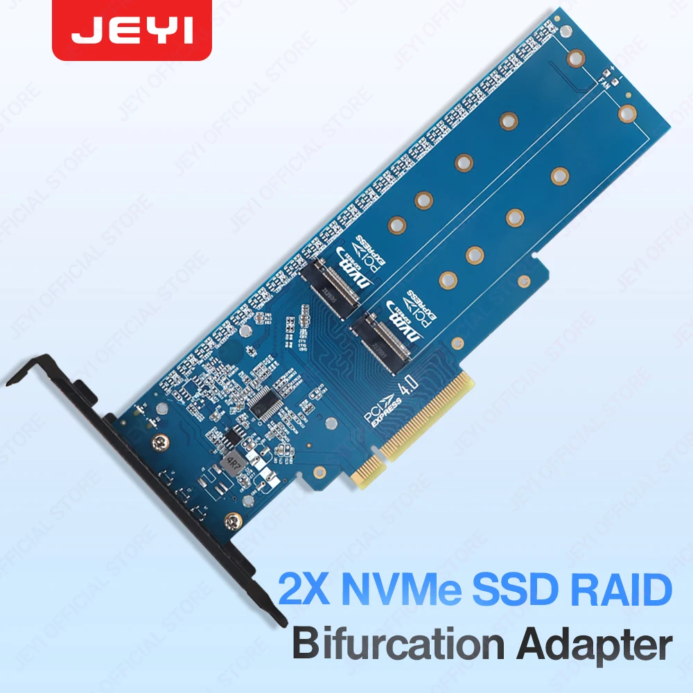 

Dual NVMe PCIe Adapter, JEYI M.2 NVMe SSD to PCI-e 4.0 x8/x16 Card Support M.2 (M Key) NVMe SSD 22110/2280/2260/2242/2230