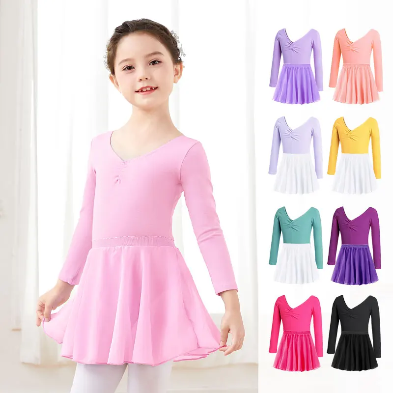 Conjunto de leotardo de Ballet con falda para niñas, leotardo de gimnasia, Body de Ballet, vestido de baile para niños, conjuntos de vestido de