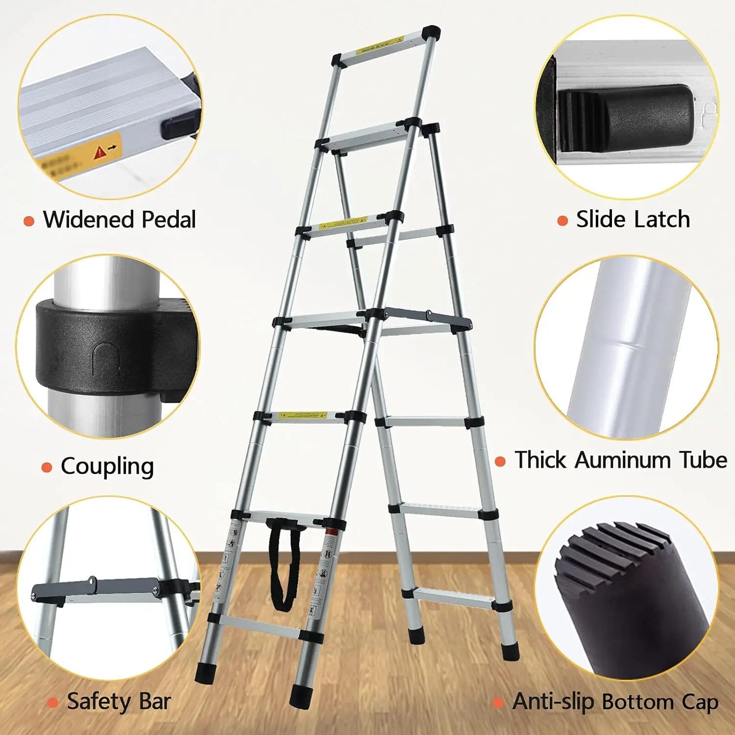 Aluminium Herringbone Ladder Portable Household A-Frame Portable Multi-Purpose Telescopic Ladder 5+6 Steps(1.63M/5.5FT)