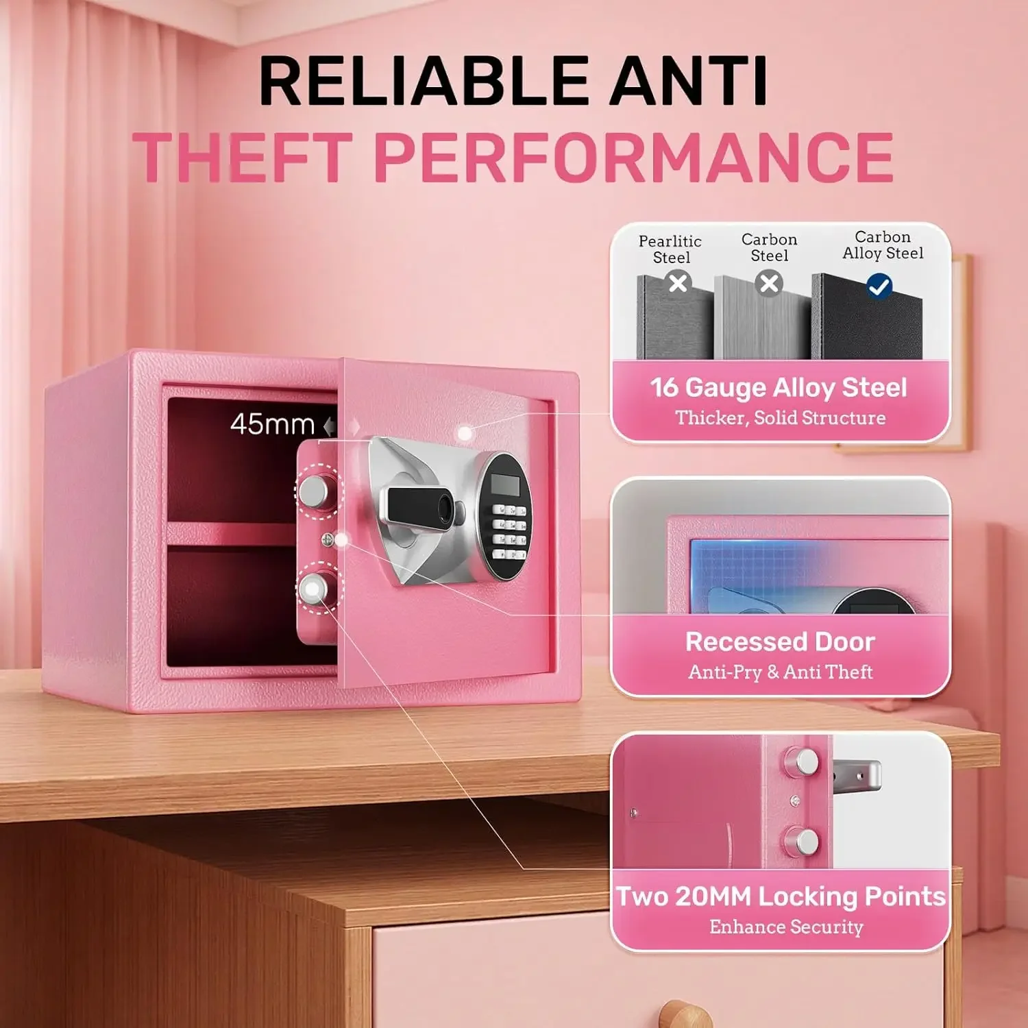 Home Biometric Safe 1.0 Cub Quick Access Fingerprint Lock Box With Keys Keypad Wall Mount Cabinet Safe Secure Money Jewelry with