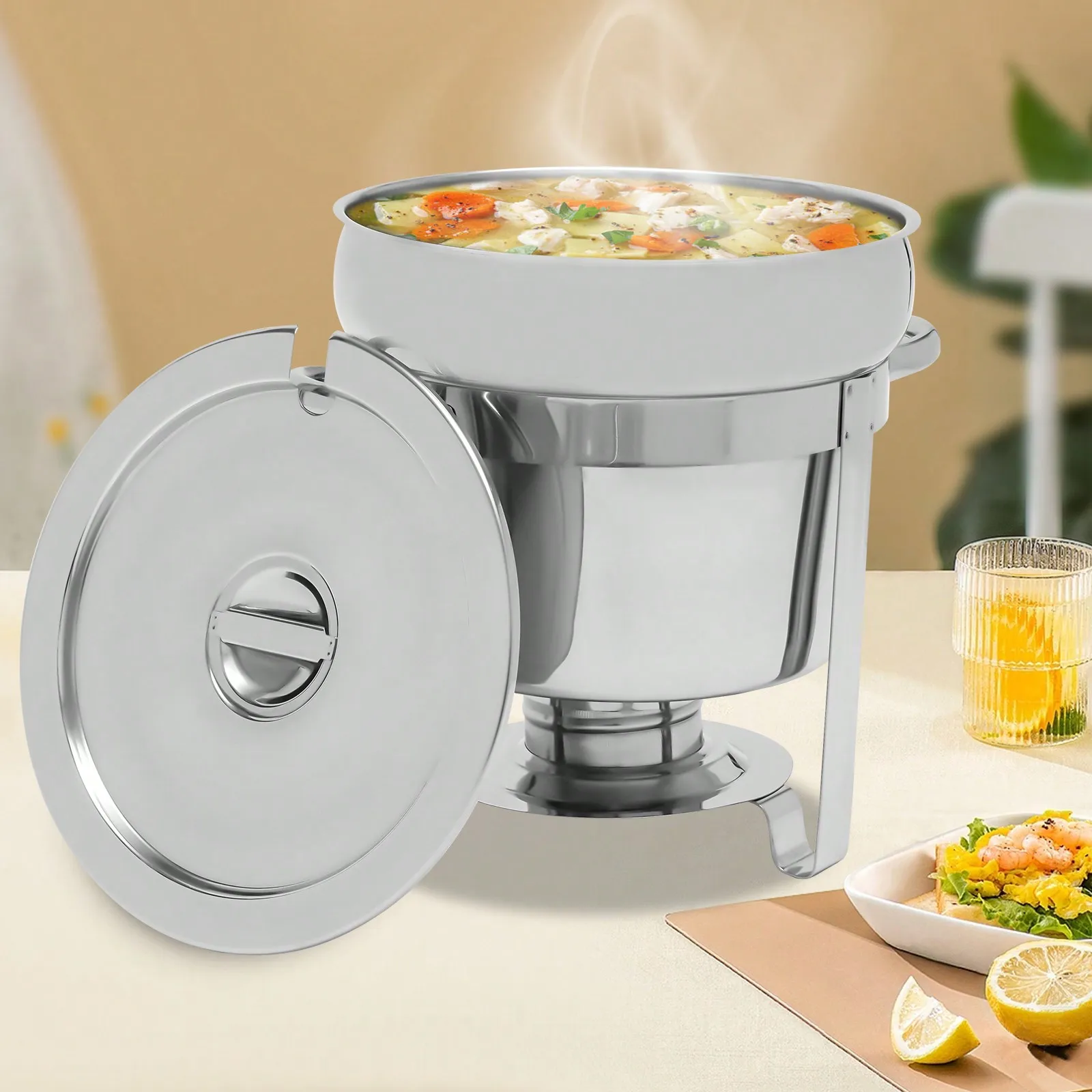 

11L Soup Chafer Station With Water Pan Contemporary, Includes Fuel Holder