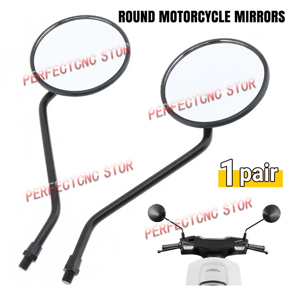 1 par Universal motocicleta espejo retrovisor lateral redondeado Moto E-bike Scooter 10mm 8mm espejos retrovisores para Moto Scooter ATV