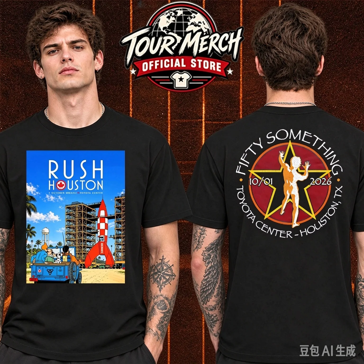 Rush Houston Fifty Something Tour 2026 T-Shirt Double Sided Print Toyota Center Concert Graphic Rock Short Sleeve Tee