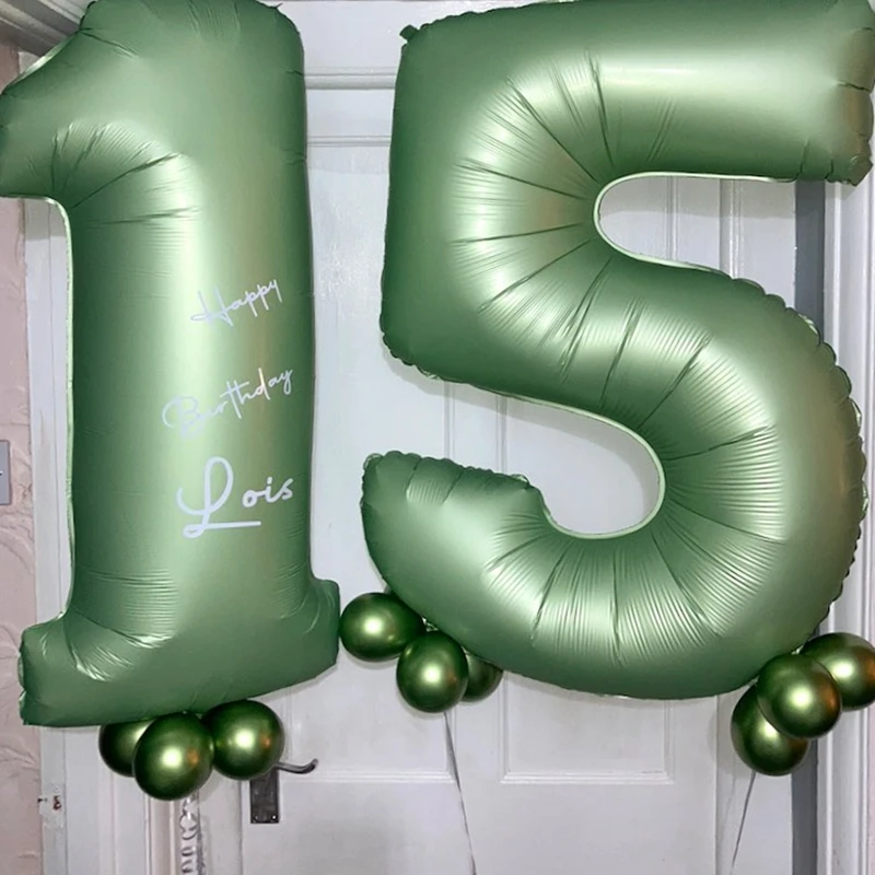1 Satz grüne Serie Luftballons 40 Zoll Folie Vintage Nummer Ballon für Kinder alles Gute zum Geburtstag Party Dekor Jubiläum Baby party Versorgung – Detail 2