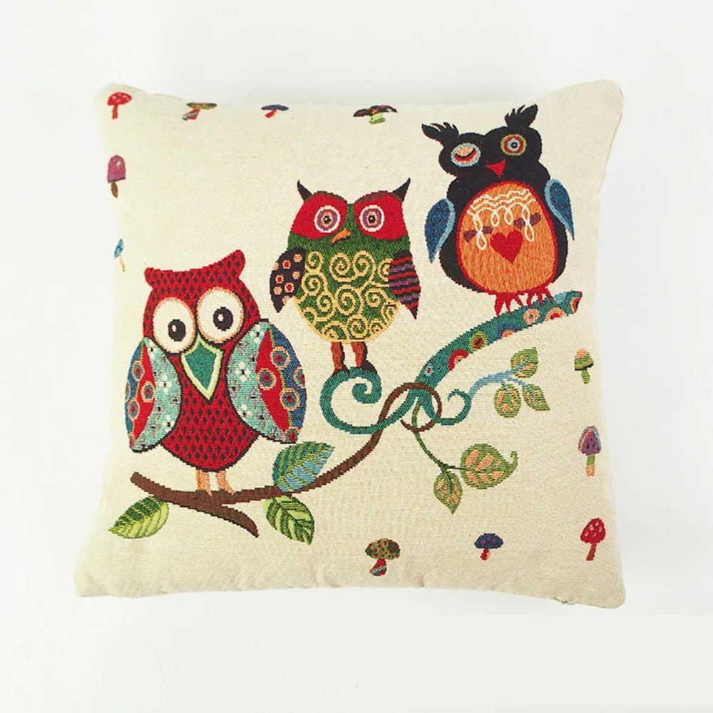 Owl Brothers Flower Linen 45X45CM Cushion Cover Waist Pillow Case Living Room Chair Sofa Home Decoration