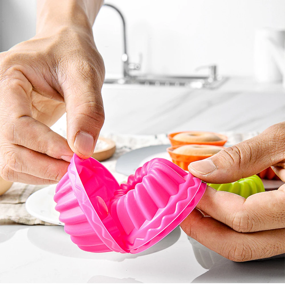 12 Stück/Set, lebensmittelechte, BPA-freie Silikon-Kuchenformen, mehrfarbige, runde Muffinförmchen, Silikon-Kuchenformen zum Backen, zufällige Farben. – Detail 8