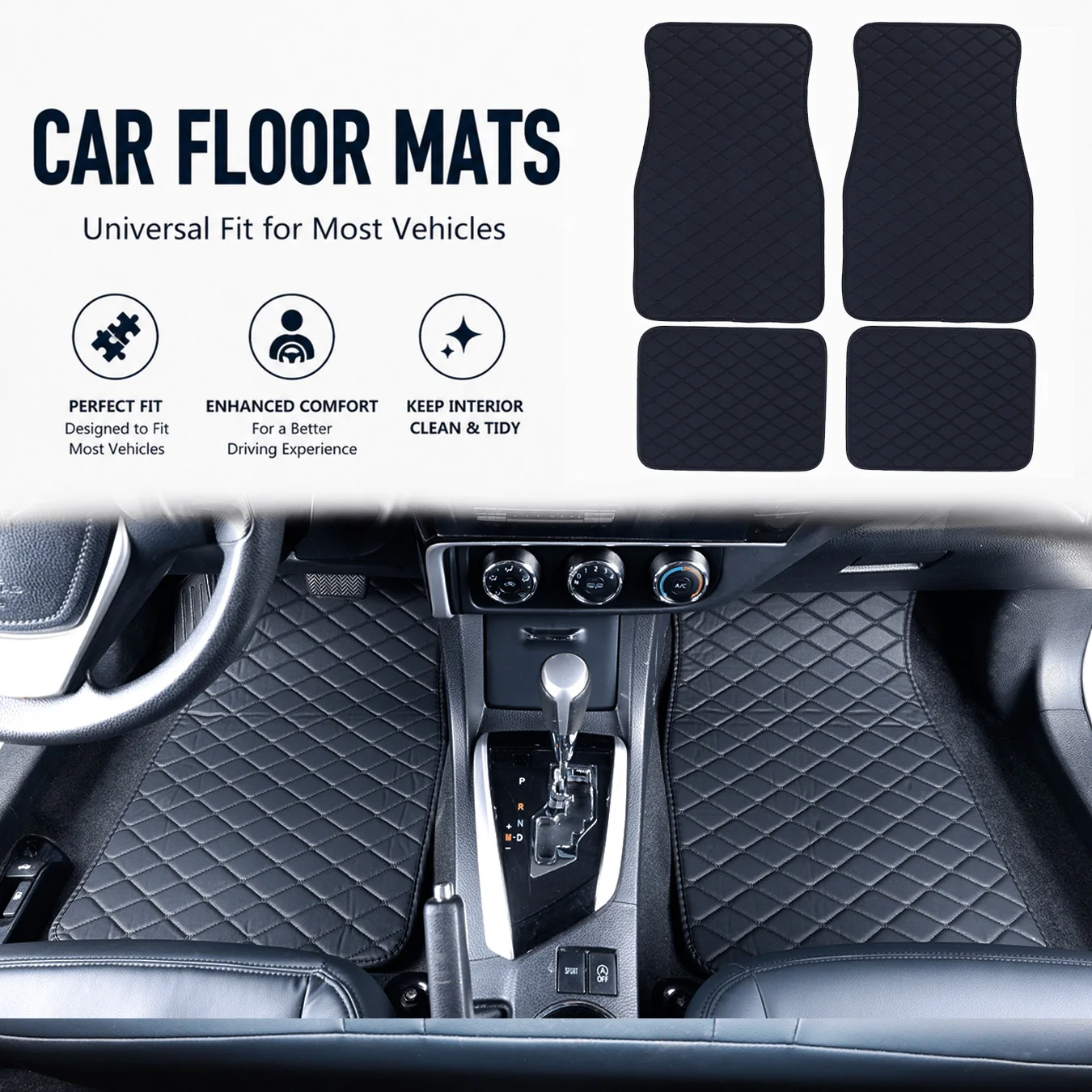 Tapis de sol de voiture 4 pièces universels en cuir PU imperméable, protection des pieds, accessoires intérieurs pour voiture, pour toutes les saisons