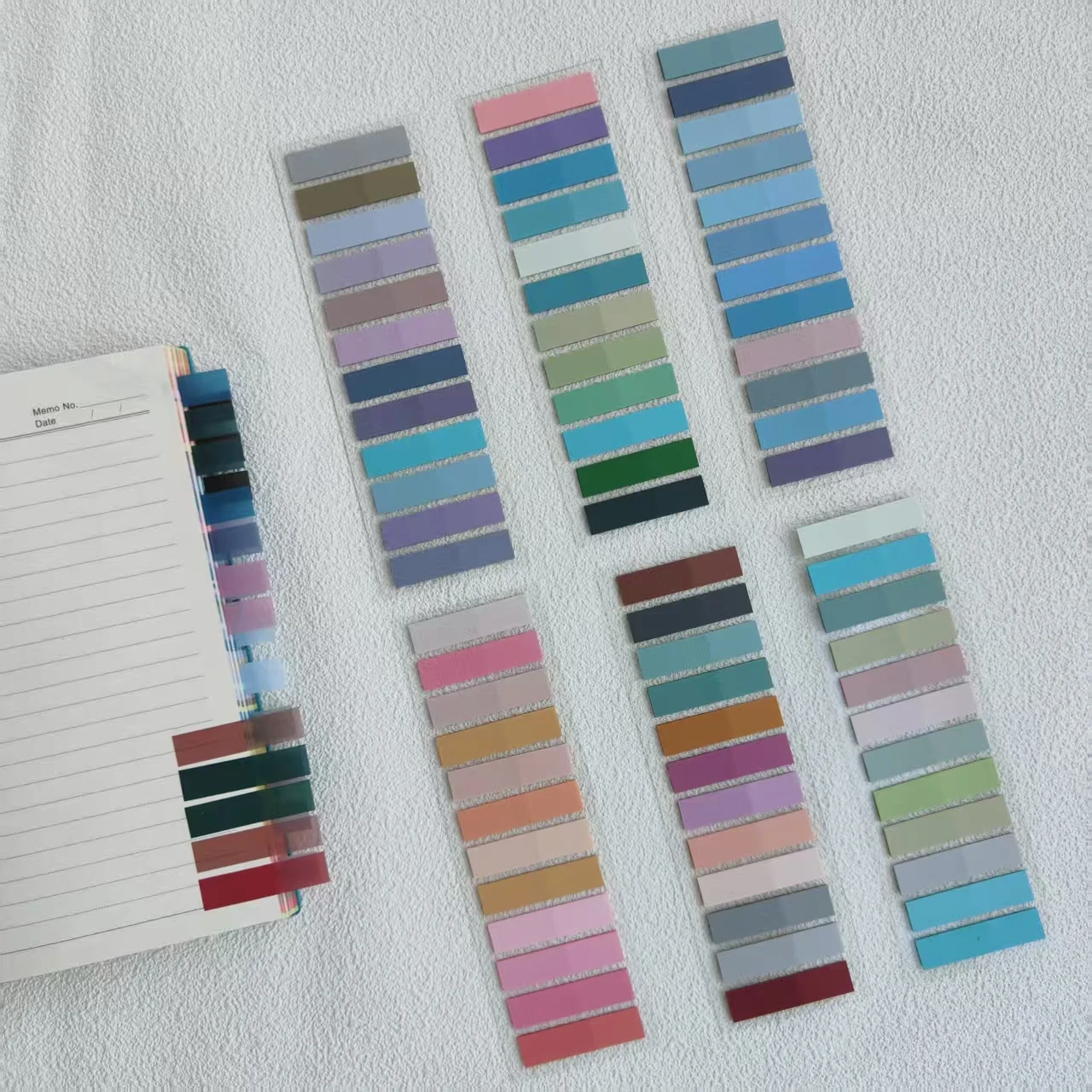 กระดาษโน้ตสีสันสดใส PET 1200 ชิ้น 6 แพ็ค ใช้เป็นที่คั่นหนังสือ ป้ายติดสมุดภาพ คอลลาจ เครื่องเขียน DIY อุปกรณ์งานฝีมือ สำหรับใช้ในครัวเรือน