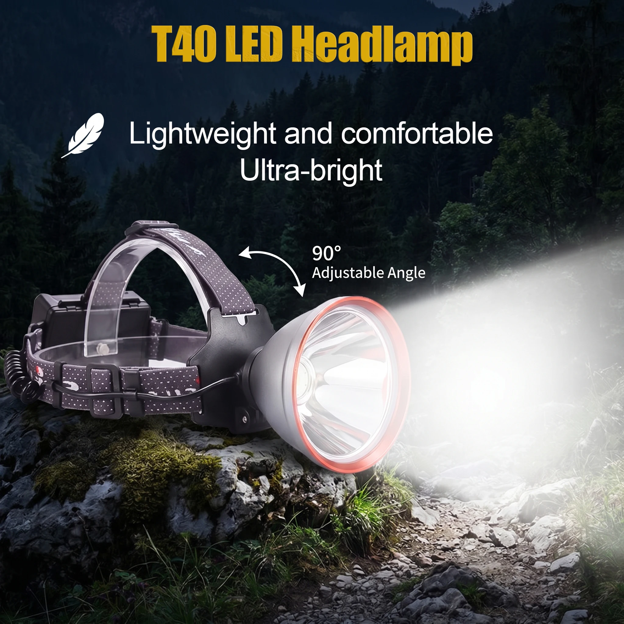 

14W T40 LED Headlamp Lightweight Rechargeable Long-Range Beam Adjustable Beam Angle Battery Level Indicator Long Battery Life