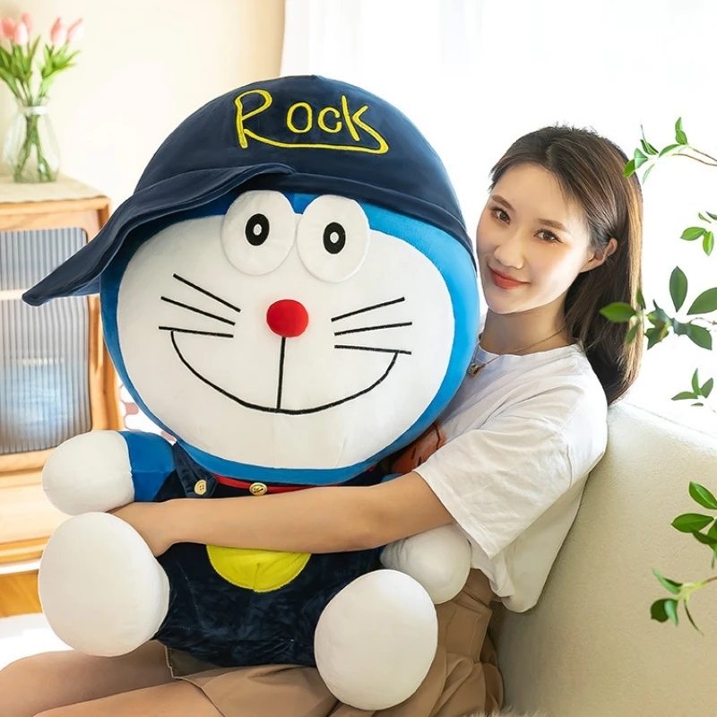 60cm oversize dos desenhos animados doraemon brinquedo de pelúcia kawaii rock chapéu gato macio pelúcia plushies boneca dormir lance travesseiro crianças presente aniversário