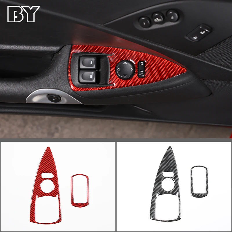 

For Chevrolet Corvette C6 2005-2013 Soft Carbon Fiber Car Glass Lift Switch Button Frame Sticker Car Interior Accessories