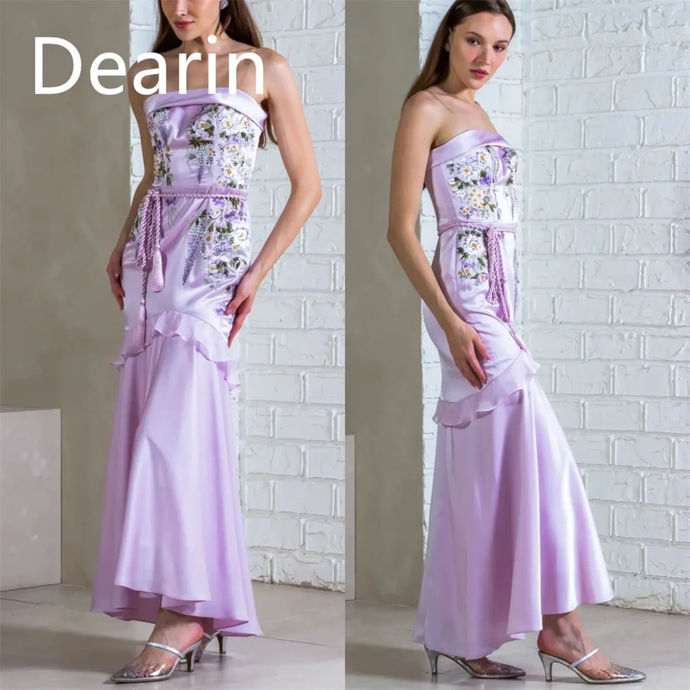 Customized Evening Dress Prom Gown Party Occasion Formal YPMWZX Strapless A-lineAnkle Length Skirts Ribbon Bespoke  Dres