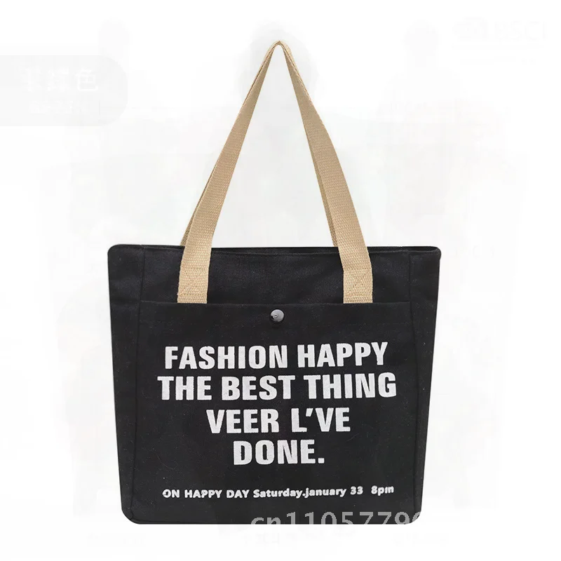 Large Capacity Canvas Tote Bag for Women Fashionable Printed Letters Urban Minimalist Style Portable Shoulder Bag with Zipper