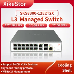 XikeStor L3 Managed Switch 12*2.5G RJ45 ports 2*10G RJ45 ports 2*10G SFP+ ports WEB/CLI Managed Support DHCP/VLAN Cooling shell