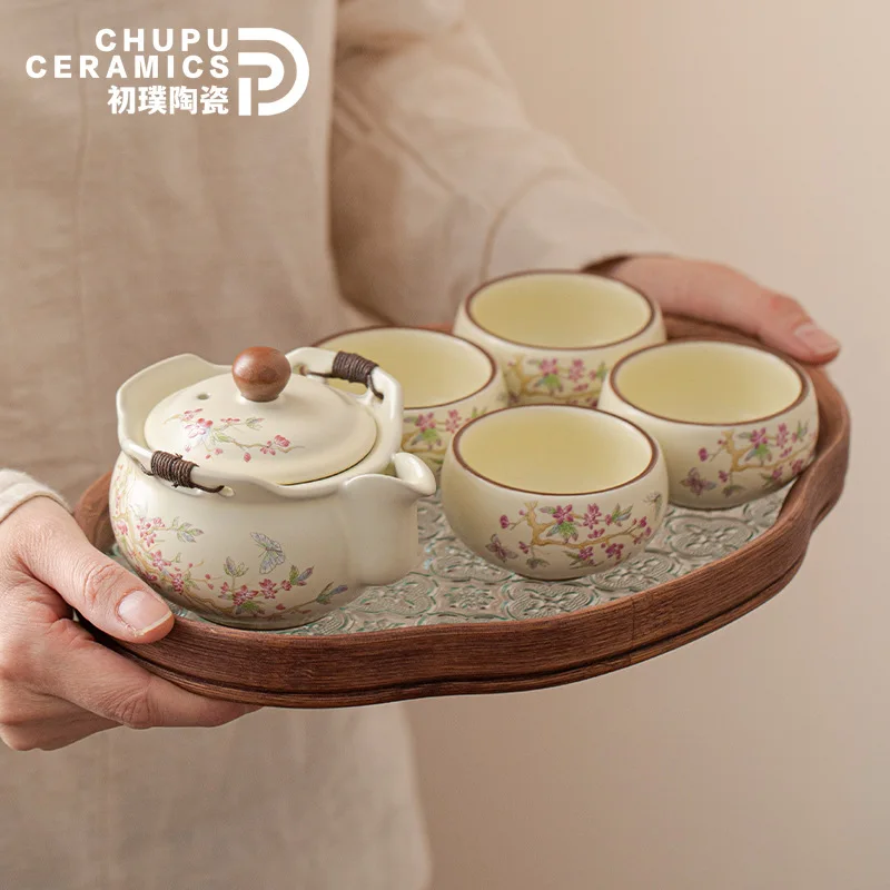 

LH Ru Kiln Kung Fu Tea Set High-end Chinese-style household hand-held pot Anti-scalding tea bowl