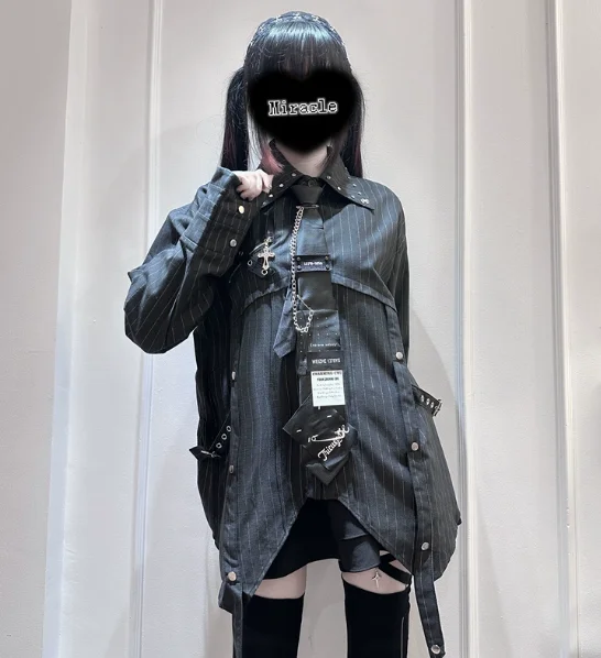 Spring Autumn Women's Tops New Striped Shirt Subculture Punk Style Long Sleeved Shirts Blouse Femmes Fashion Casual Top