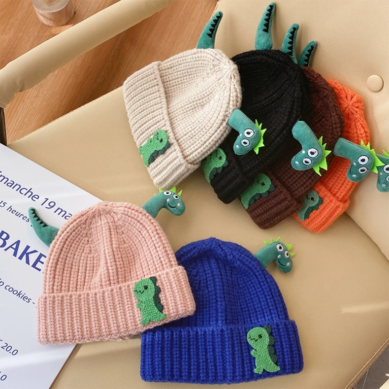 Children winter windproof wool warm hat children cute dinosaur casual hat Korean version of the new warm