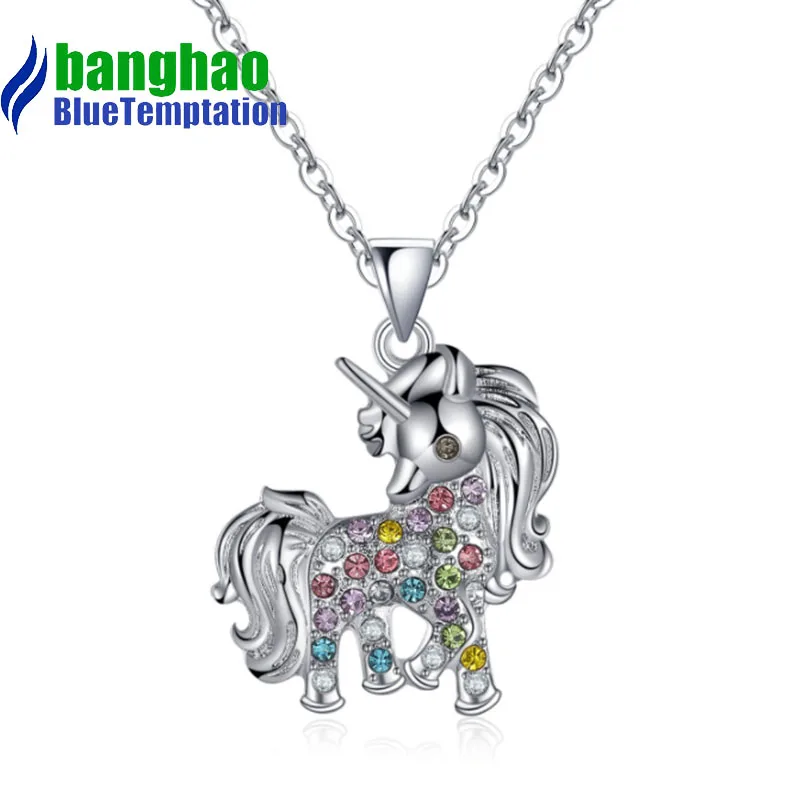 wholesale DIY pony Necklace pendant for Women Zircon Jewelry charms unicorn Necklace Mermaid Accessories NK158