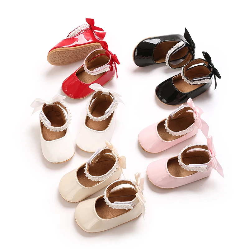 

0-18M Baby Girl Mary Jane Shoes, Lace & Bow Decor, Infant Soft Sole Pre-Walker Shoes for Daily Wear