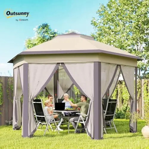 13' x 13' Pop Up Gazebo, Hexagonal Canopy Shelter with 6 Zippered Mesh Netting, Event Tent with Strong Steel Frame for