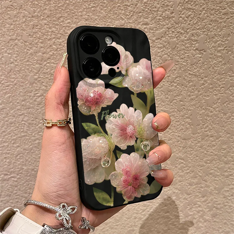 Niche Crystal Flower Pleated New Style Shockproof Phone Case For iPhone 15 Pro Max 14 Plus 13 12 11 XR X XS 8 7 Cover