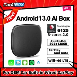 CarAiBOX CarPlay Ai Box Qualcomm 6125 8-Core CPU Android 13.0 Draadloze CarPlay Android auto Voor OEM Auto Ingebouwde Bedrade CarPlay