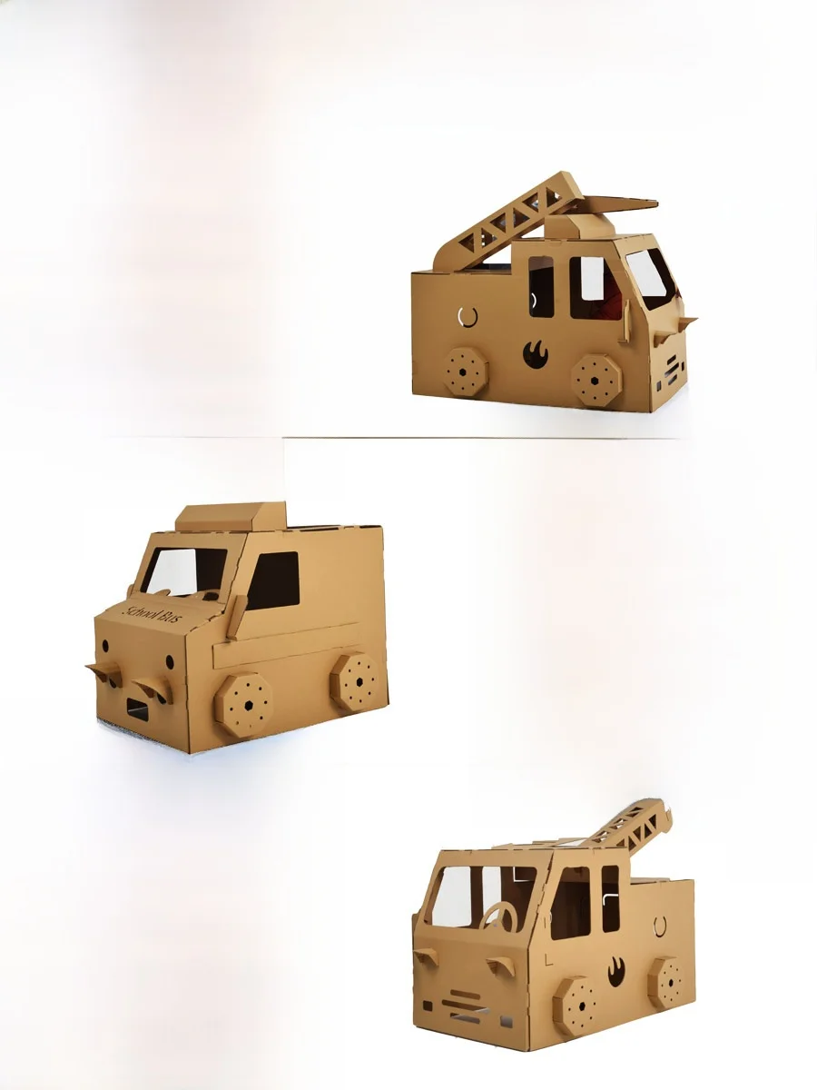Man Haha DIY لعبة يدوية الصنع نموذج منزل للأطفال صندوق الورق سيارة يمكن ارتداؤها لعبة Eonal لأطفال رياض الأطفال
