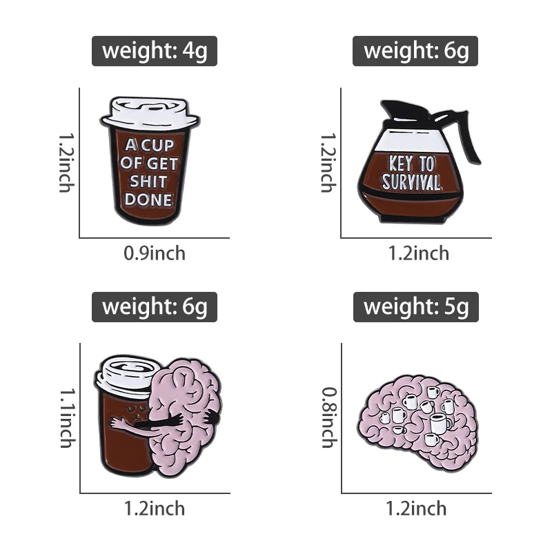 Coffee Brain Enamel Pins Gift for Friends Family Key To Survival A Cup of Get Shit Done Brooch Backpack Clothes Badge Lapel Pin