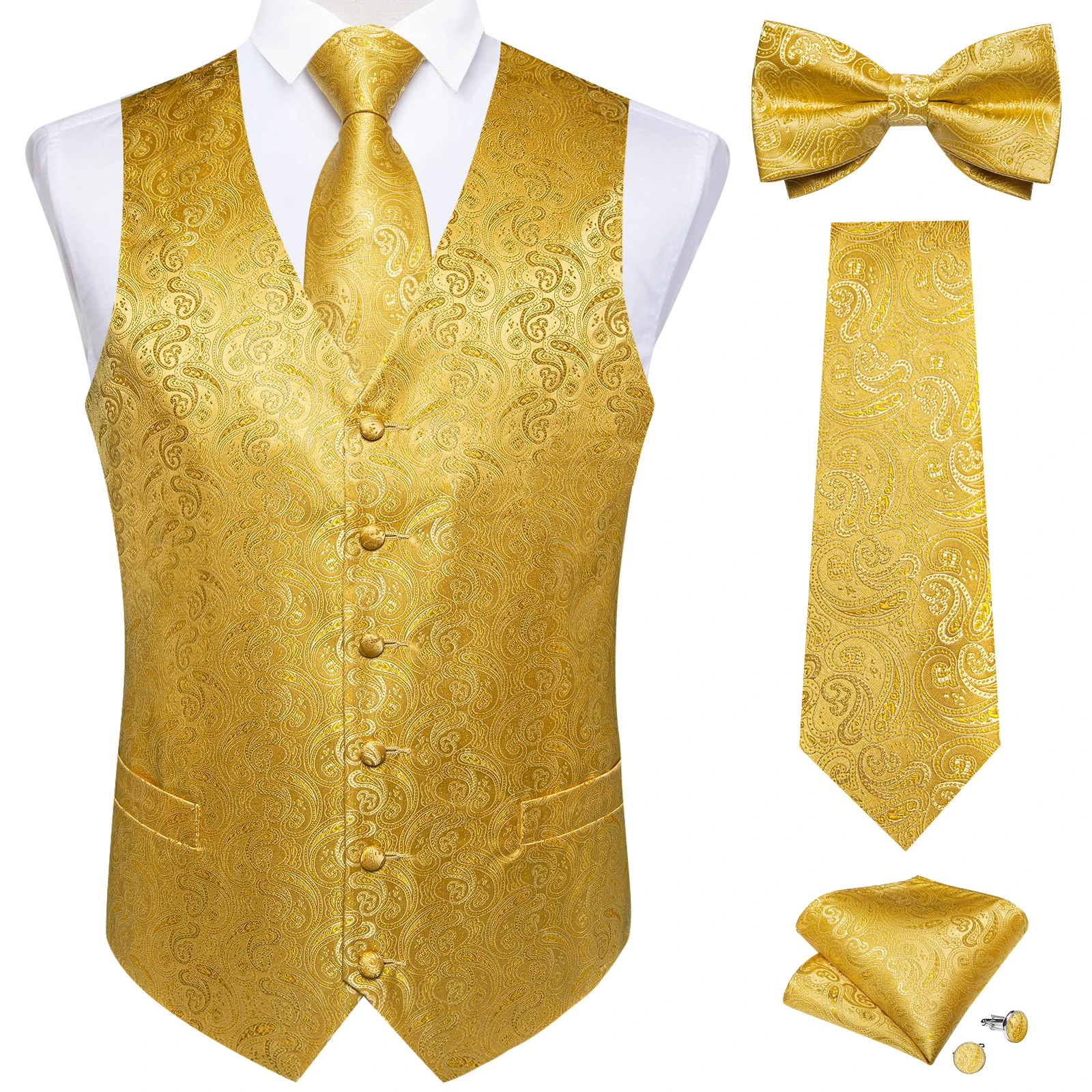 NONE Men's Black Paisley 5-Piece Vest Set 6
