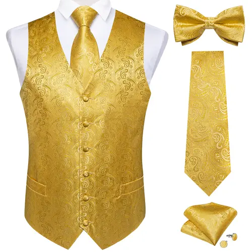 Men Black Paisley Vest Necktie Bowtie Pocket Square Cufflinks Dress Set жилетка мужская Classic 5 PCS Business Waistcoat for Man - Image 10