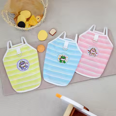 Cartoon Embroidery Dog Vest Summer Cool Breathable Teddy Clothes Fashion Stripe Pet Clothing Yorkshire Two Legs T-Shirt