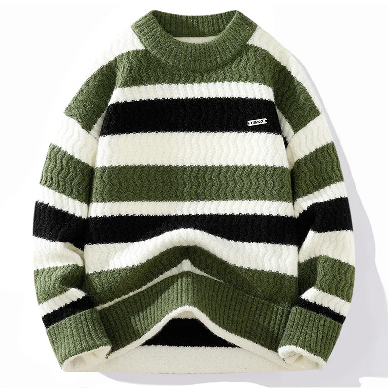 

Striped Sweater Men Autumn Winter New Teenage Fashion Brand Warm Thread Coat with Thick Knit Bottom Sweater Men Sweater Jumper