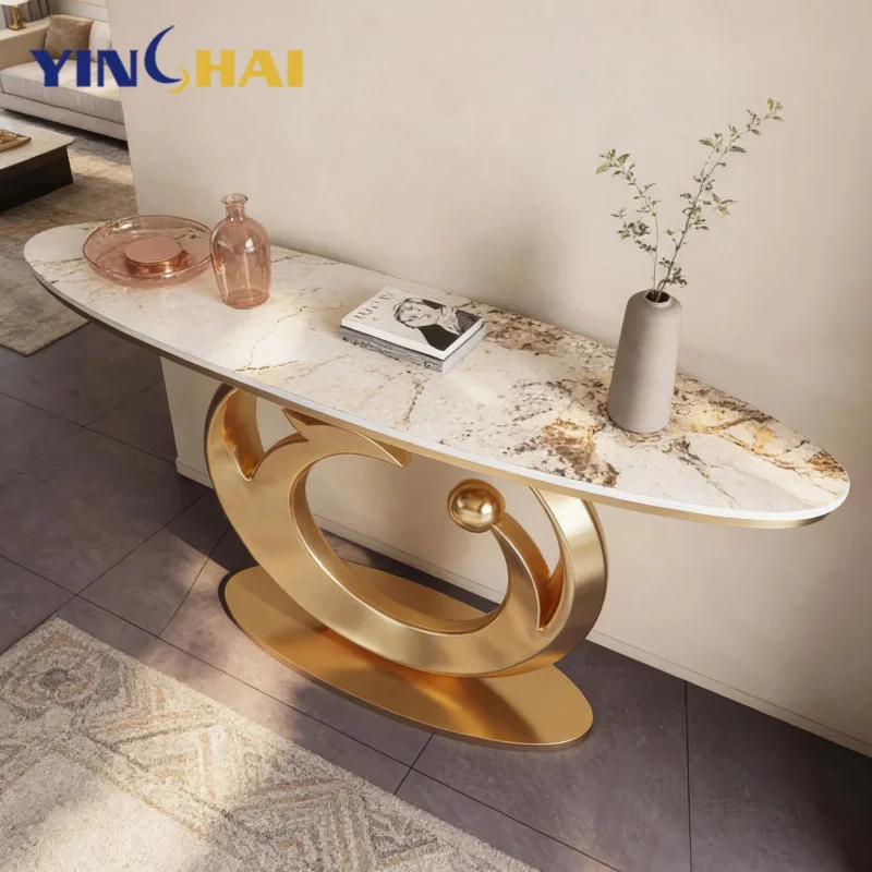 custom.Modern Multi-functional Console Table Living Room Dining Bedroom Entryway-Marble Top Stainless Steel Frame Furniture