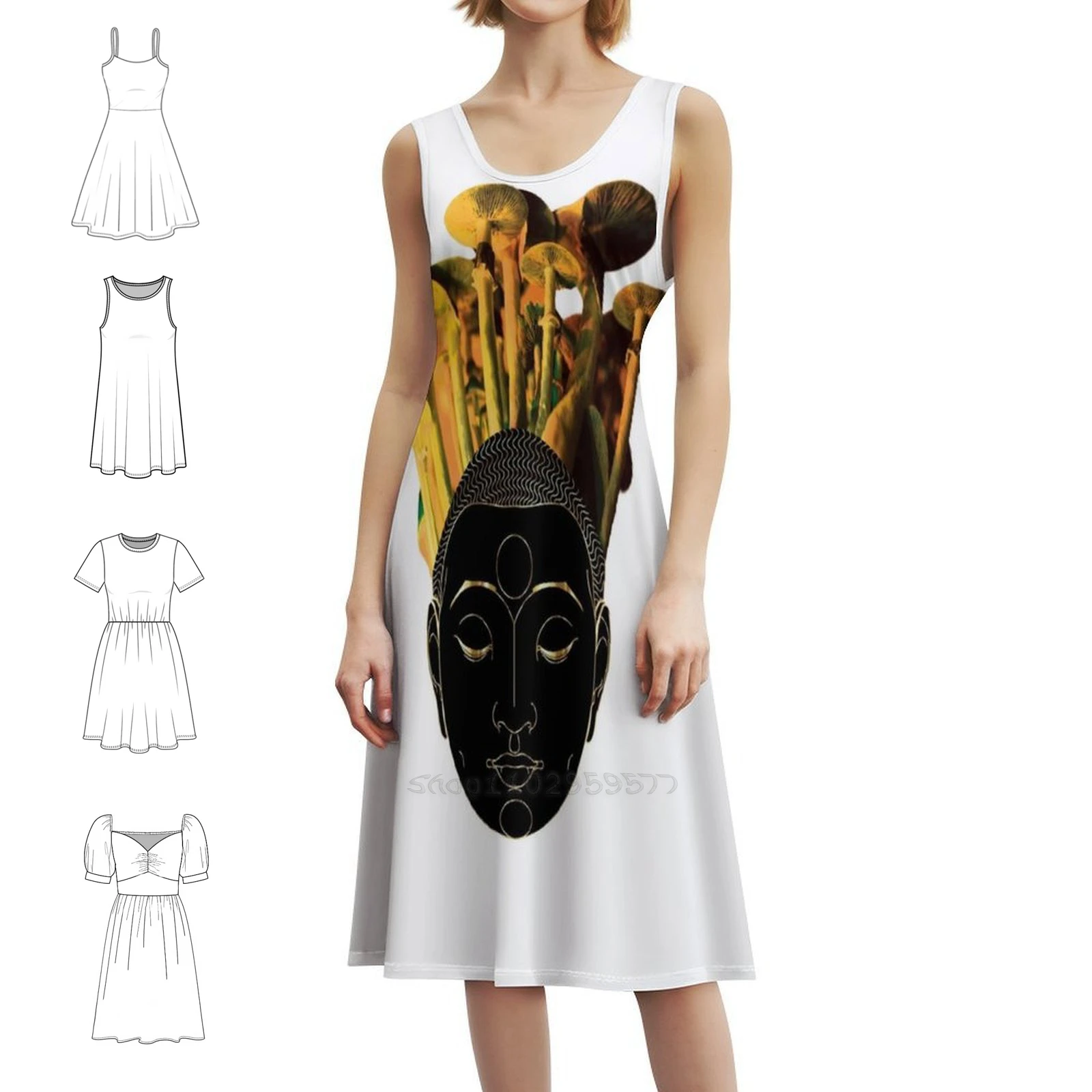 

Женское уличное праздничное платье с грибами Будды, модная клубная одежда с принтом для женщин, психоделическая хиппи-медитация Будды