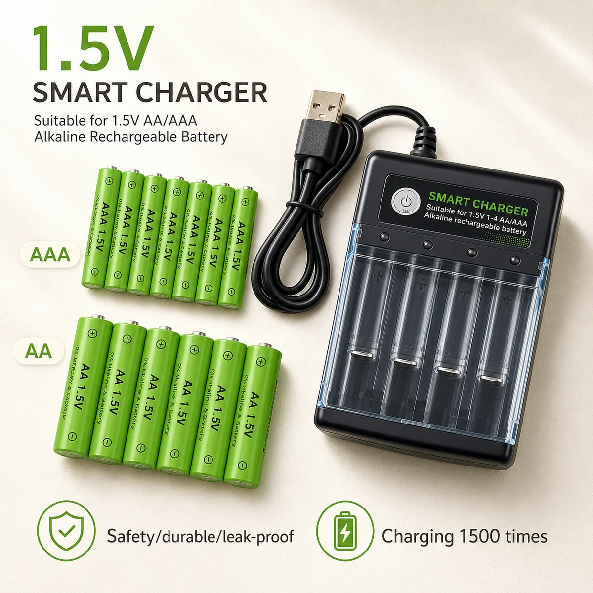 Long Lasting Rechargeable AA AAA Battery 1.5V Cell for Clock Radio Video Game Digital Camera, Compatible with AA/AAA Charger