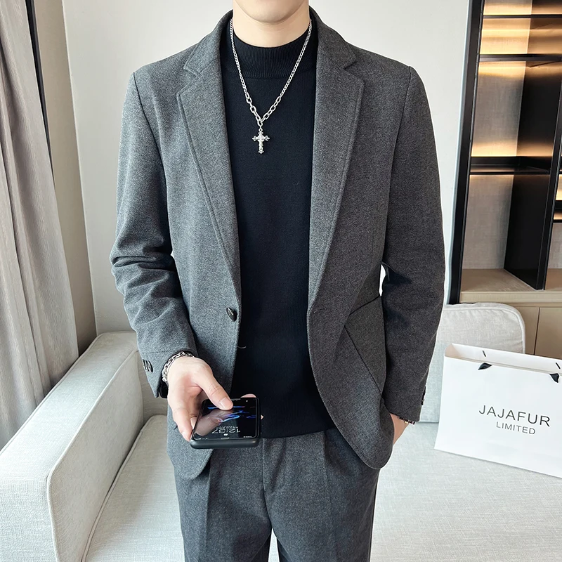 

2023New men's boutique high-end (suit + trousers) fashion tweed suit handsome slim trend British dress party business two-piece