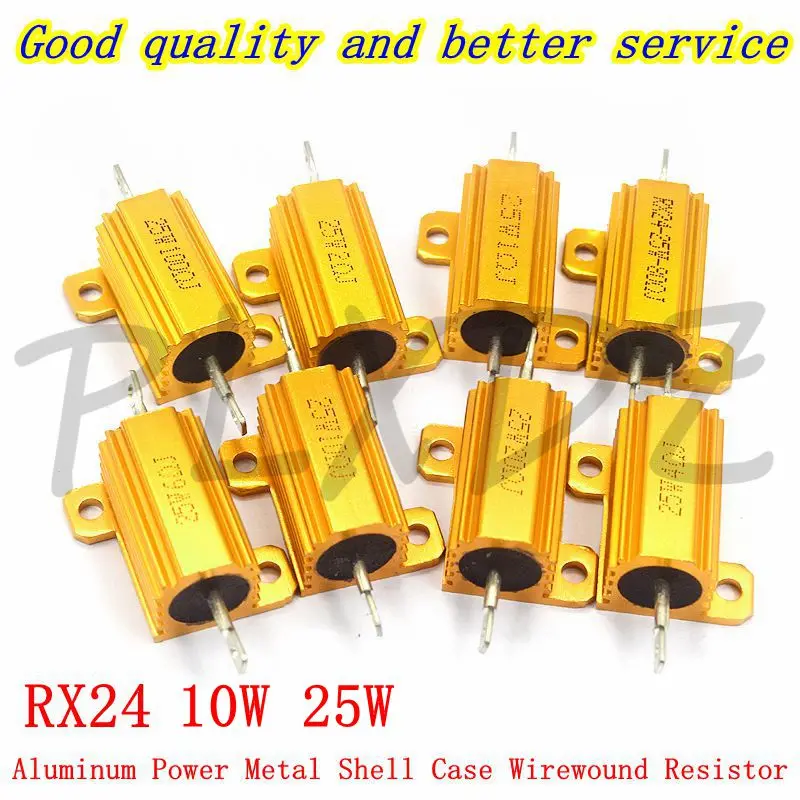 10W 25W Aluminiowa metalowa obudowa Rezystor drutowy 0.1R ~ 30K 0.1 1 2 3 4 5 6 8 10 20 25 30 100 150 470 1K 10K ohm RX24