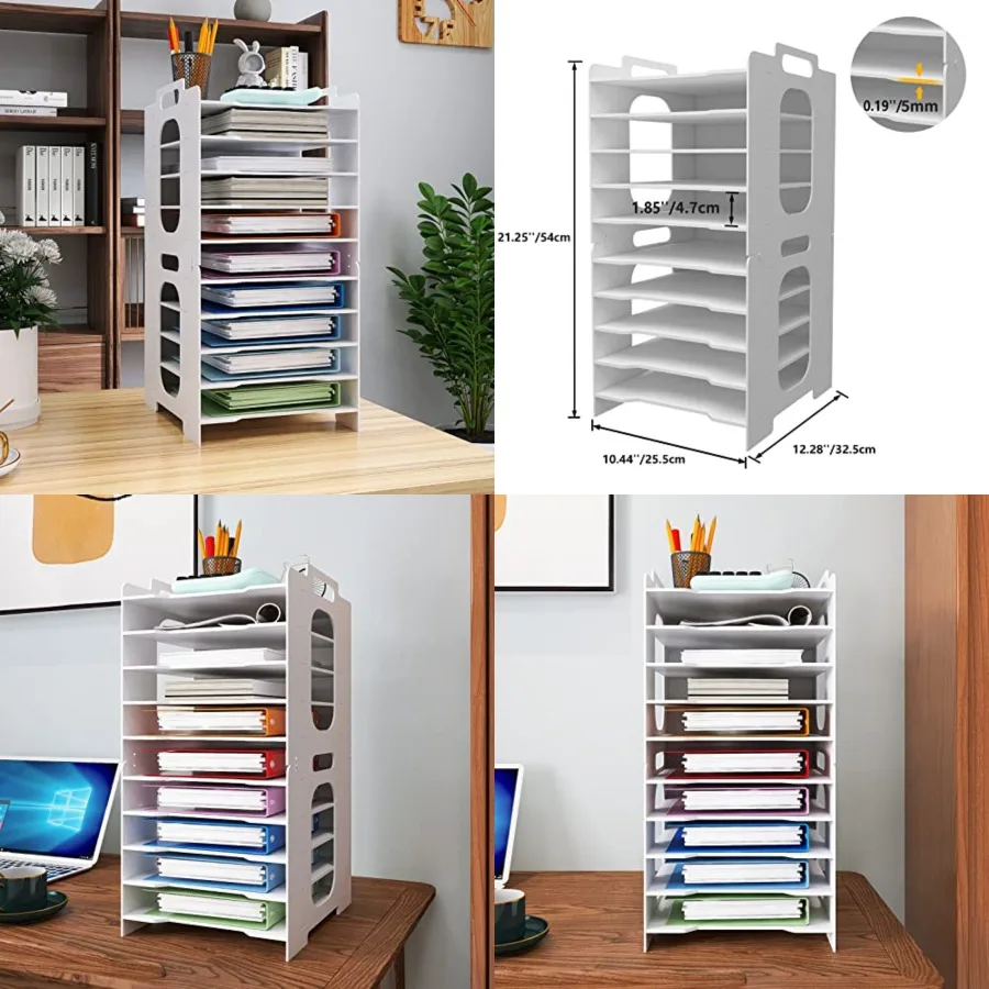 

Office Stackable Paper Organizer for Desk White Desktop File Sorter Desk Organizer Letter Tray Holder Document Storage Rack for
