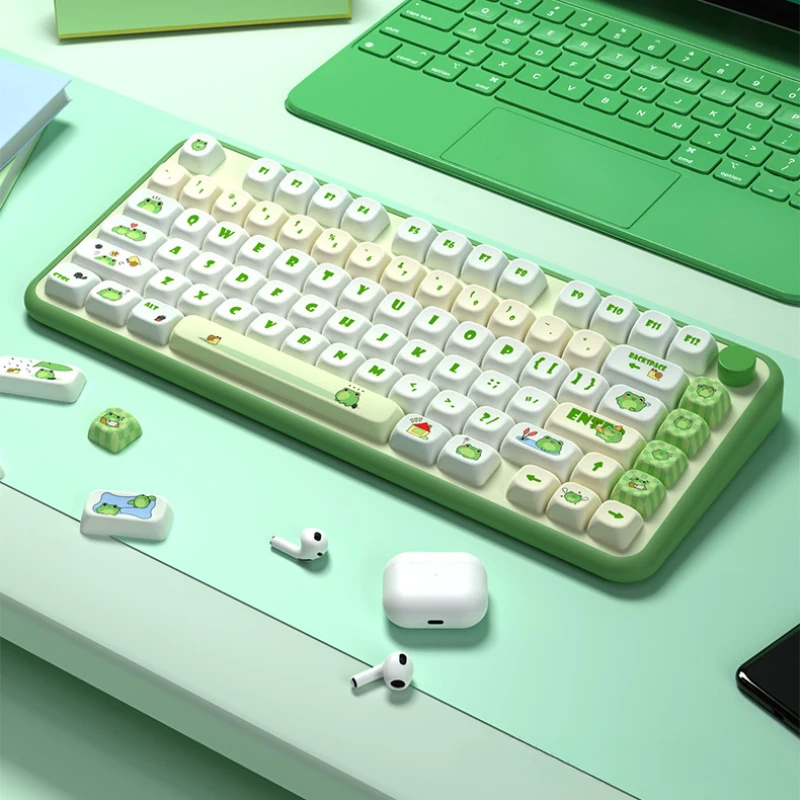 Keyboard Keycaps Cute Green Frog Key Caps for Mechanical Keyboard Decor for Office Home Work 61/68/84/87/89/96/98/100/104/108